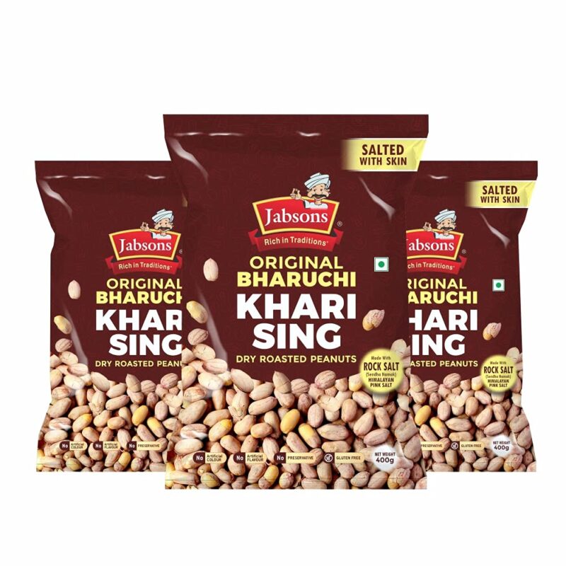 Jabsons Roasted Peanut Khari Sing with skin - 400gm (Pack Of 3)(400gm X3)|Jumbo Bharuchi Peanuts| Premium Roasted Moongfali |Ready to eat healthy snacks|Anytime Snack|Gluten free