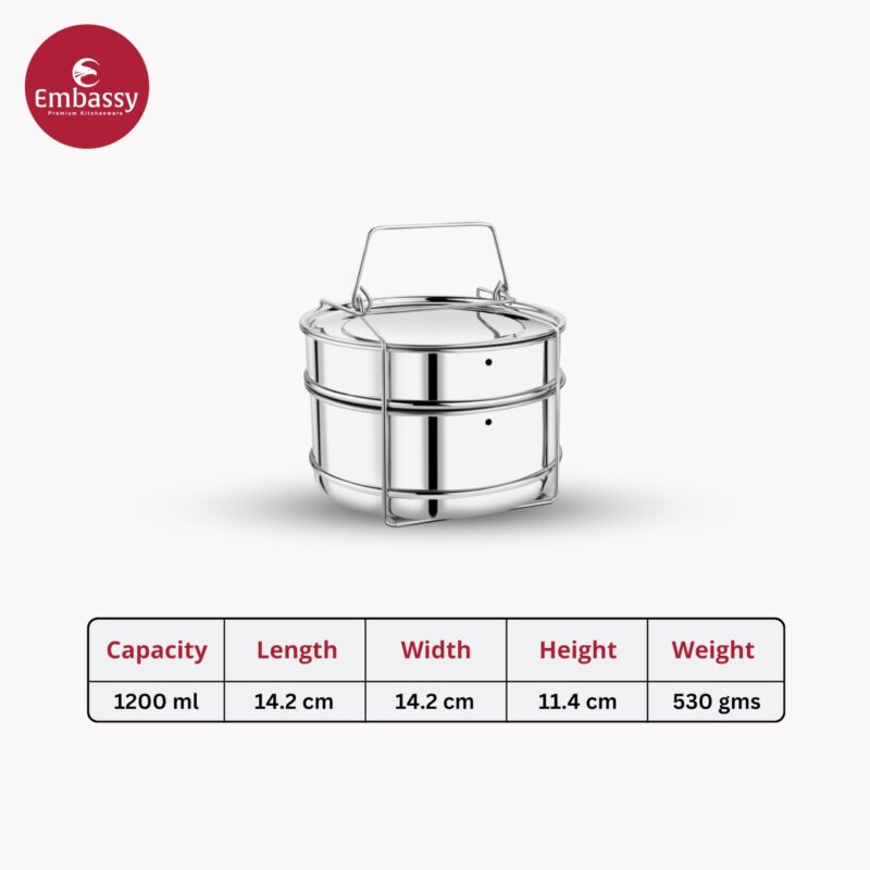 Embassy Stainless Steel Cooker Separator | Suitable for 3 Litres Prestige Popular and Popular Plus Outer Lid Pressure Cookers |2 Containers with Lifter | Dimension 15x15x11 cm - Image 3