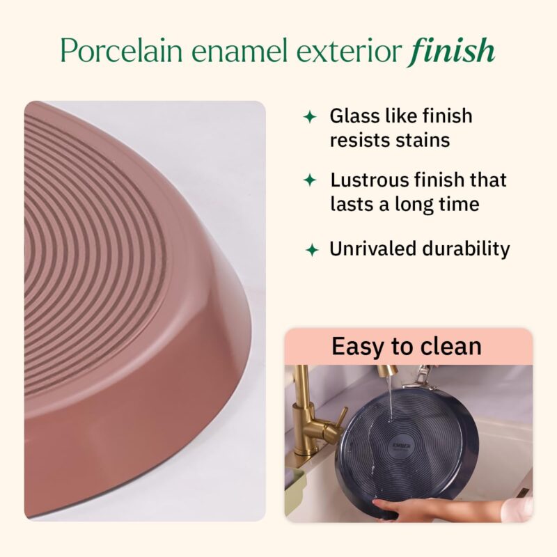 Ember Cookware Arcilla Ceramic Non Stick Dosa Tawa 28cm | Stainless Steel Handle | 1x Spatula | Induction Safe | Non Toxic Tawa | PFAS & PTFE Free | Capri Series | Green - Image 3