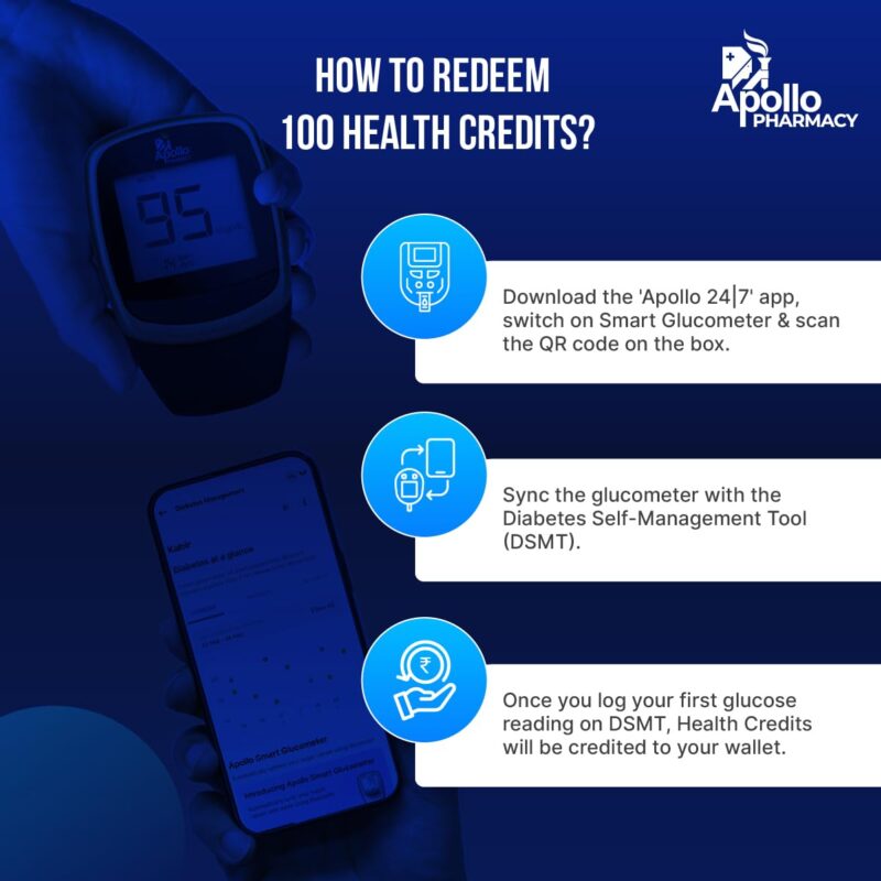 (New Launch) Apollo Smart Glucometer With Complimentary 25 Strips + App, Bluetooth Enabled, Access to Diabetes Self Management Tool with Doctor Chat Assist Plan, Complimentary Apollo Circle membership, Complimentary 100 Health Credits, Lifetime Warranty, - Image 2