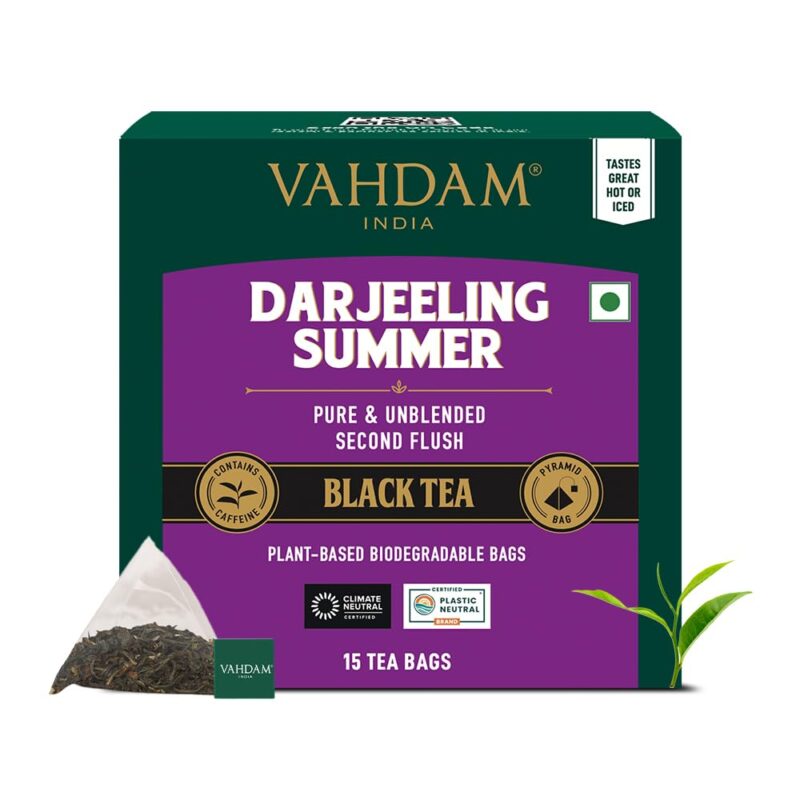 VAHDAM, Darjeeling Summer Black Tea - 15 Black Tea Bags | Pure Darjeeling Tea in Pyramid Shaped Tea Bags -30g