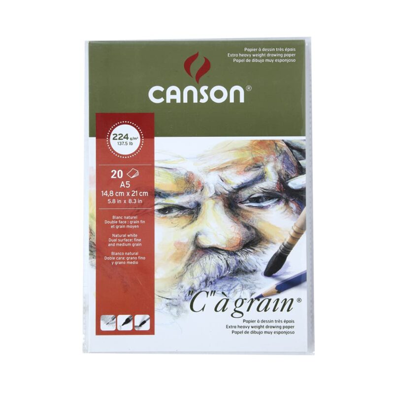 Canson C à Grain Drawing 224 GSM Light Grain A5 Paper Sheets (White, 20 Sheets x Pack of 2) (CN200021003P2)