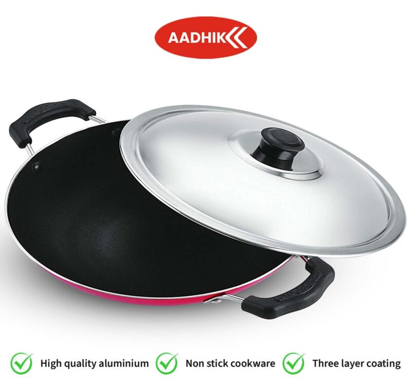 AADHIK Non-Stick Appa Chetty, Aluminium Appachatty, 23cm Diameter, 2.6mm Appachatti, Gas Compatible, Red - Image 3