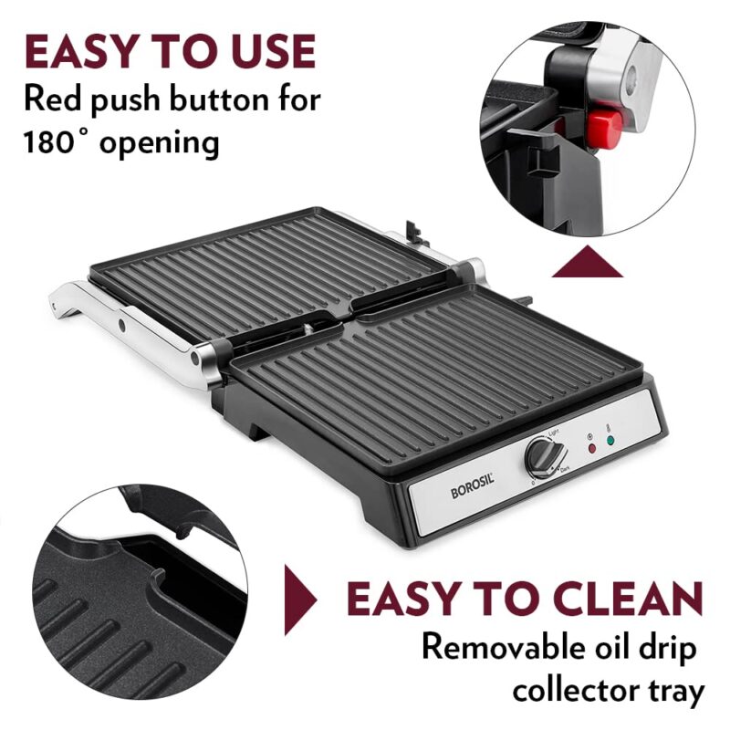 Borosil Super Jumbo Grill Sandwich Maker | Can Make 4 Sandwich At a Time | 2000W Electric Toaster Maker | Non-Stick Coating Plates Opens to 180°, BPA & PTFE Free | Power Indicators | 2 Year Warranty - Image 3
