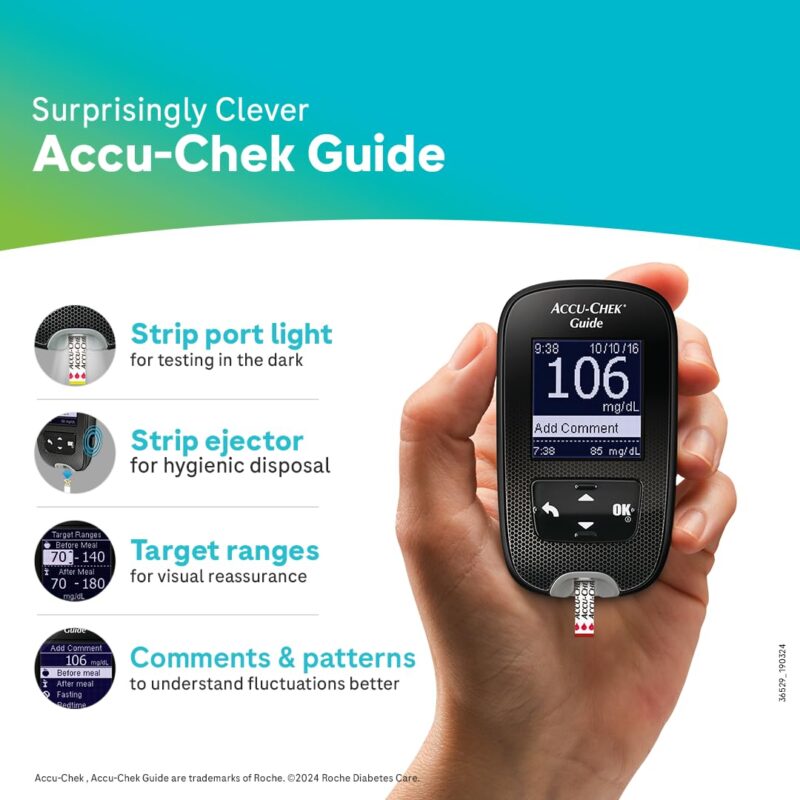 Accu-Chek Guide Blood Glucose Glucometer (with Bluetooth) Kit with Vial of 10 Strips, 10 Lancets and a Lancing Device FREE for Accurate Blood Sugar Testing - Image 8