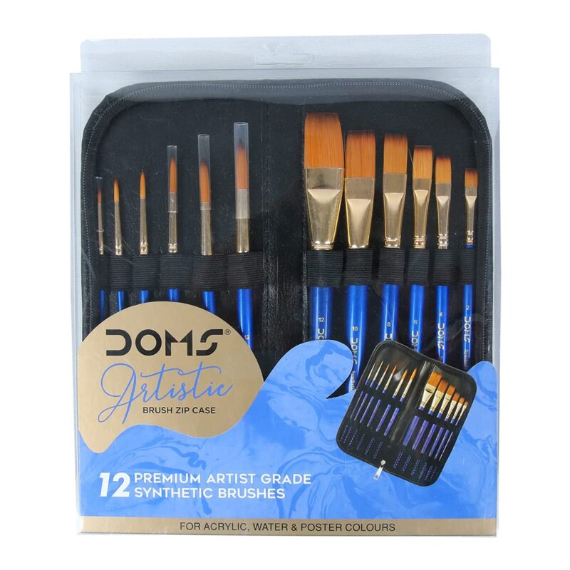DOMS Artistic Paint Brush Set with Zip Case (12 Brushes x 1 Set)