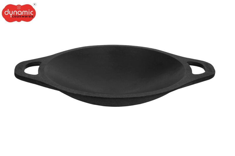 DYNAMIC COOKWARES Premium Pre-Seasoned Even matt Finish Cast Iron Appam Pan 8 Inch/22.05 cm | Gas Compatible | Naturally Nonstick Appam Patra/Chatti/Kallu/Palappam Pan, 100% Pure & Toxin-Free, Black - Image 5