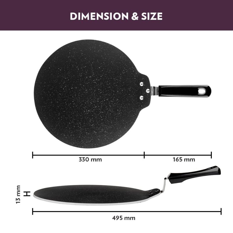 Borosil Granito Non-Stick Dosa Tawa, Induction Friendly, Granite Finish, PFOA-Free, 31 cm Diameter, Black - Image 6