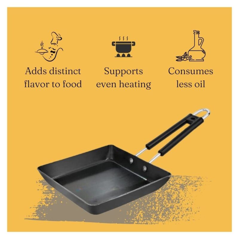 Being One Japanese Omelette Pan| Small Pan For Omelette| Square Frying Pan Mini Frying Pan Iron Omelette Pan With Steel Handle | Egg Pan| Coating Free Cookware | - 1 Count, Black - Image 7