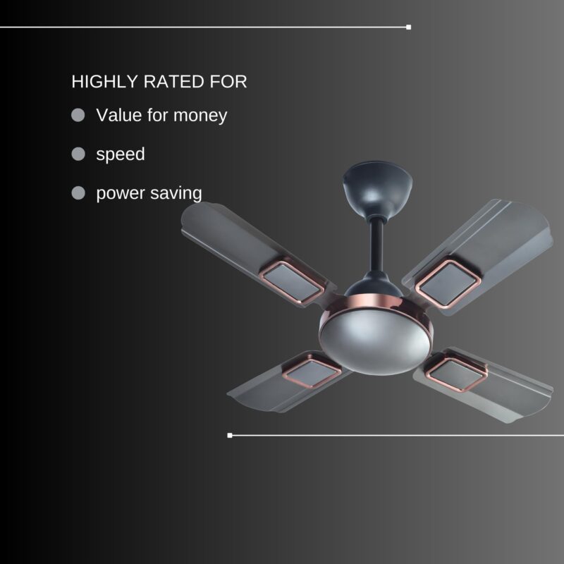 ELMONT CREZIO Decorative model 600 mm / 24 Inch High Speed 4 Blade White Ceiling Fan Suitable for Balcony/Small Room Kitchen/Veranda/TOILET (Smoke Brown) - Image 3