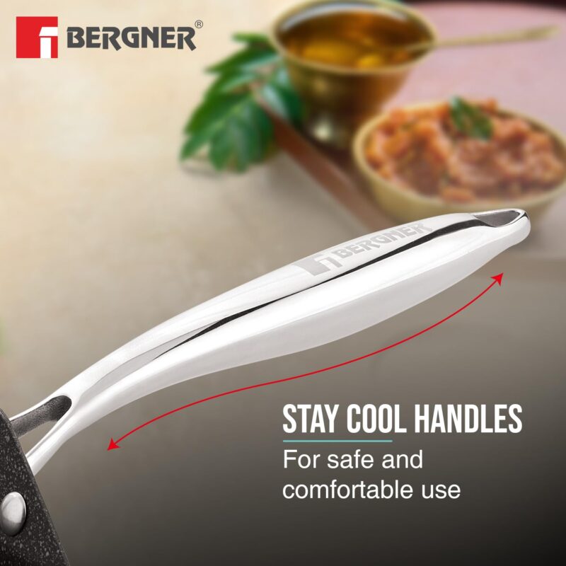 BERGNER Argent Samsara Triply Stainless Steel 27cm Square Multi Tawa with Quantanium Non-Stick Coating, Consumes Less Oil, Healthy Cooking, Even and Fast Heating, Easy to Clean - Induction Compatible - Image 2