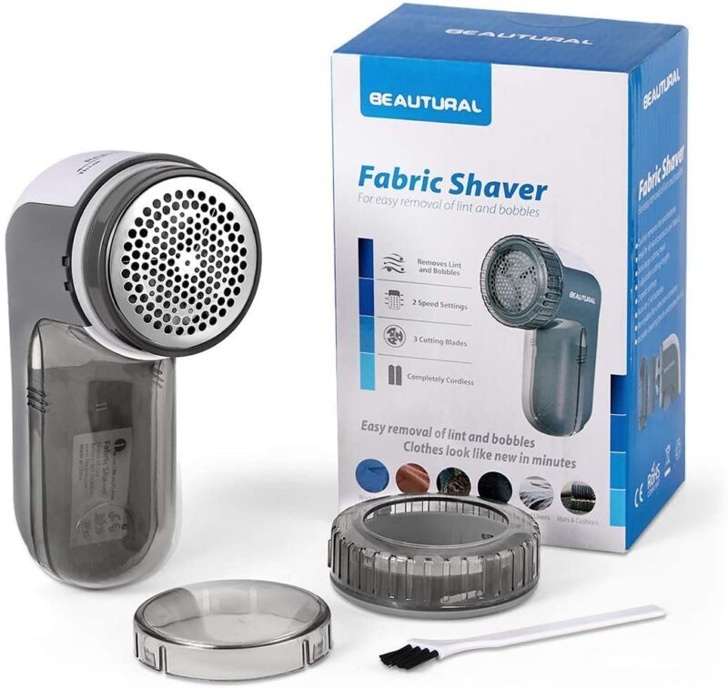 BEAUTURAL Portable Fabric Shaver and Lint Remover, Sweater Defuzzer with 2-Speeds, 2 Replaceable Stainless Steel Blades, Battery Operated, Remove Clothes Fuzz, Lint Balls, Pills, Bobbles - Image 2