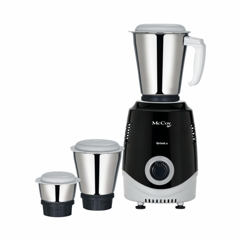 McCoy Mixer Grinder | Grind X1 500W with 3 SS jars | Longer life Universal Hybrid Motor | ABS Body | Uniform Grinding | Black & Grey
