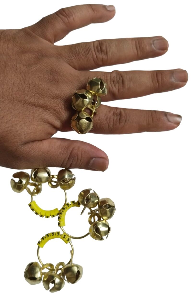 (Big Size, High Sound) Classy Looks Ghungroo Bells Finger Clapping Ring Yellow Kadi (Non Brass) Home Temple Pooja Aarti Bhajan Ganapati Ganesh Navratri Festivals Musical Gifting Goddess Chiming (2) - Image 3