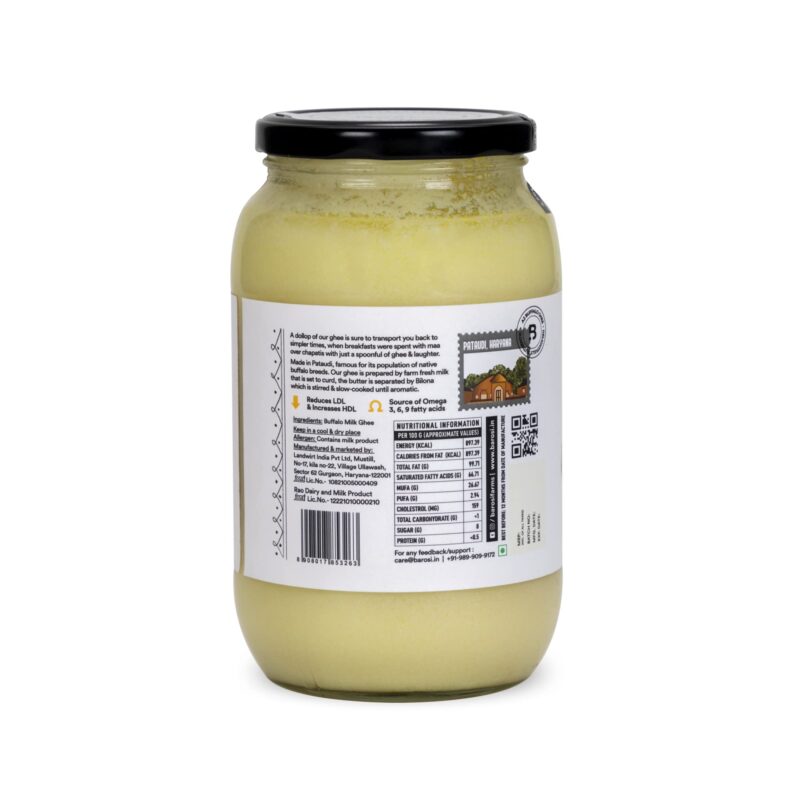 Barosi Premium Buffalo Ghee 1 Litre | Vedic Bilona Method | Churned From Curd | Pure & Natural | Farm Made In Small Batches | Glass Jar Packing - Image 2
