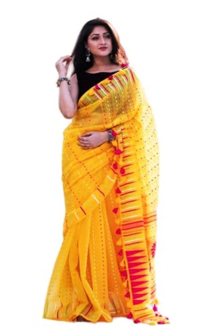 Rupanjali Jamdani Handloom Woven Pure Cotton Soft Light Weight Saree for Women (YELLOW 01)