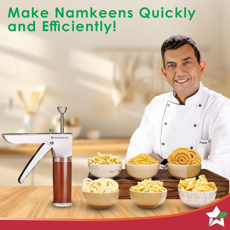 Wonderchef Snacks Maker with 12 Different jalis, Stainless Steel Plates for Making Sev, Bhujiya, Papdi, Gathiya, Murukku, Chakli, Kitchen Tool for Making Namkeen Snacks, Farsan Maker - Image 7