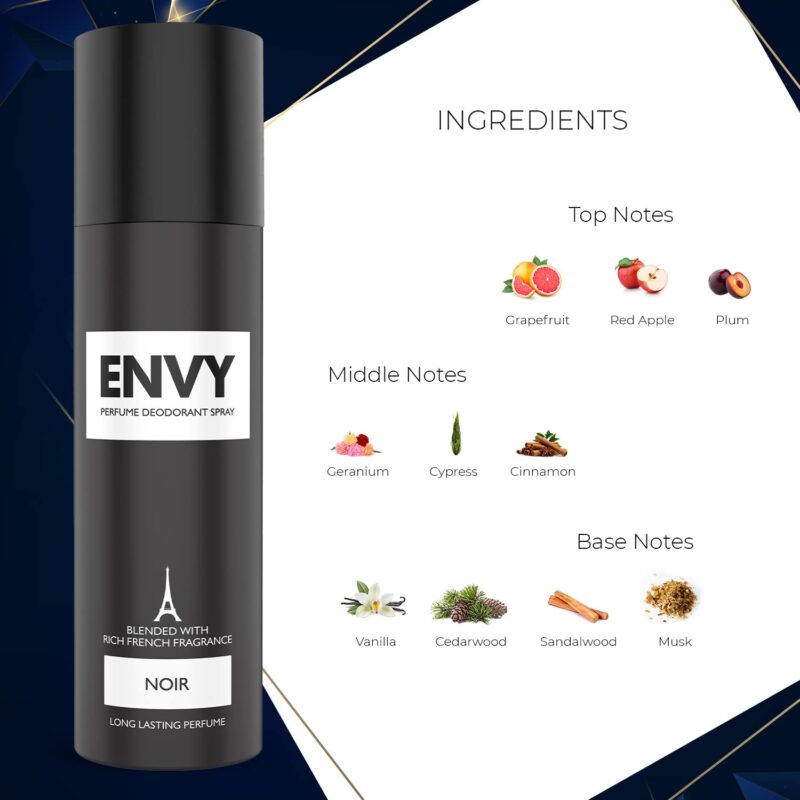 ENVY Fiery Deo & Magnetic Deo - 140ML Each & Noir Deo- 120ML (Combo Pack of 3) | Long Lasting Deodorant Fragrance for Men - Image 3