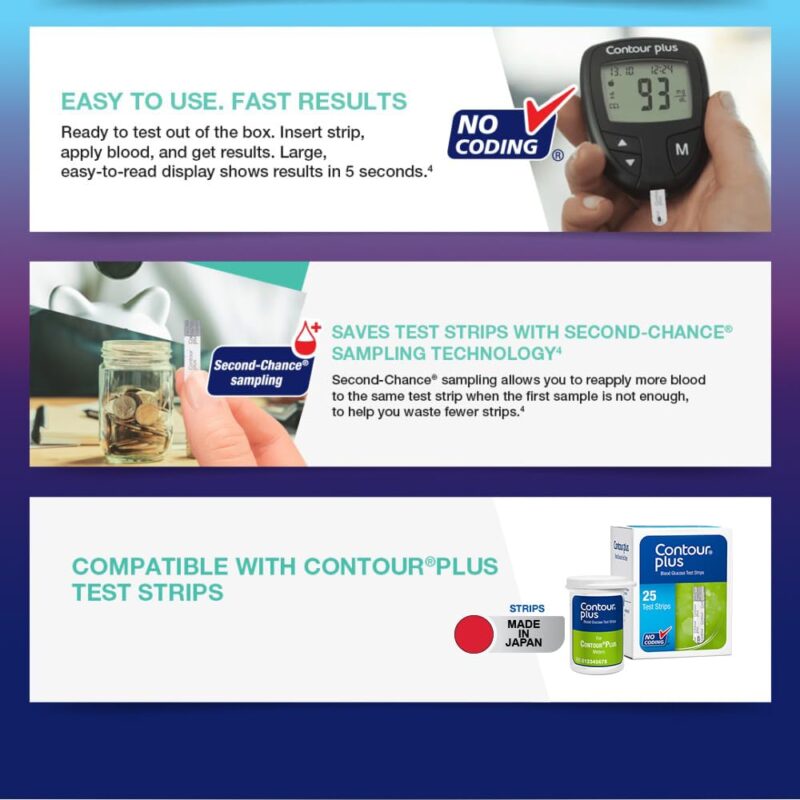 Contour Plus Blood Glucose Monitor, Glucometer with 25 Free Test Strips | Accurate Diabetes Testing Kit. - Image 3