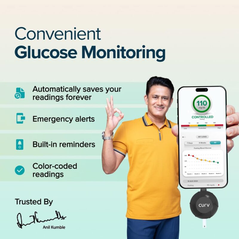 BeatO CURV Sugar Test Machine | FREE 25 Strips & 25 Lancets (Type-C USB Connector) | Simple & accurate testing of Blood sugar levels at home |Smartphone Connected Glucometer Machine | Android only | ISO Certified: Made in India - Image 7