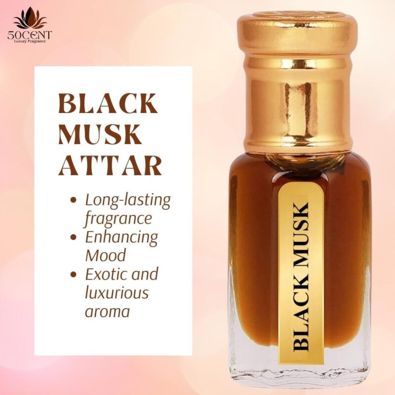 50CENTS Luxury Black Musk Attar Perfume Oil 6ml, Natural Premium Alcohol-Free Scent, Unisex Travel Friendly Pocket Perfumes, Long Lasting Fragrance, Roll On Attars for Men and Women - Image 2