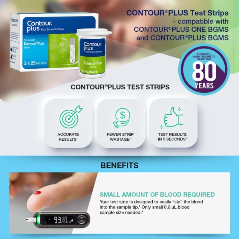 Contour Plus Blood Glucose Test Strip (25 Strips) | Contour Plus Glucometer 25 Test Strips Pack - Image 3