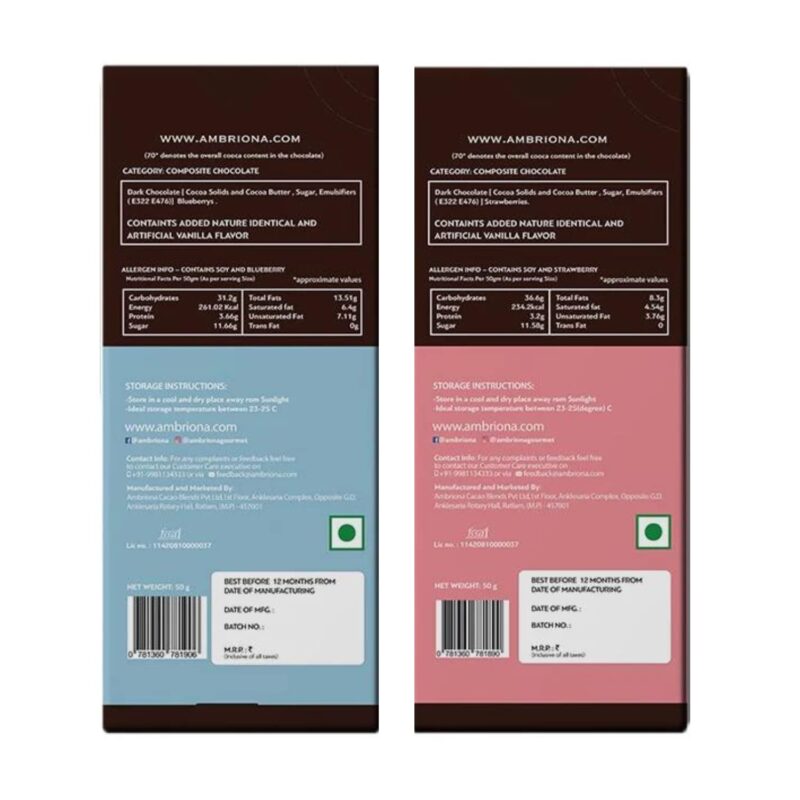 AMBRIONA Daarzel Vegan Dark Chocolate|70% Dark Gluten Free Pack Of 2 Blueberry And Strawberry|2 X 50Gm|Daarzel Bars - Image 8