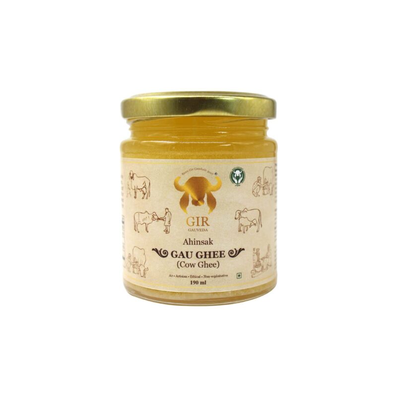 Gir Ahinsak Gau Ghee – Vedic, Ethical, Desi Pure Breed Gir Gaumata (A2), Bilona, Grass-Fed, Non-GMO – Good for Health, 190 ml