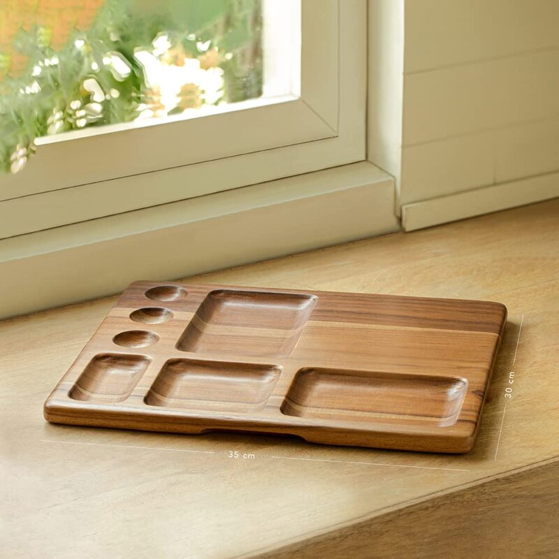 Ellementry Sous Chef Multi Utility Platter | Serving Platter with Wooden Board for Serving Sweets, Cookies, Dry Fruits, Snacks at Home | Chopping Cutting Board for Kitchen Vegetables, Fruits & Cheese - Image 5