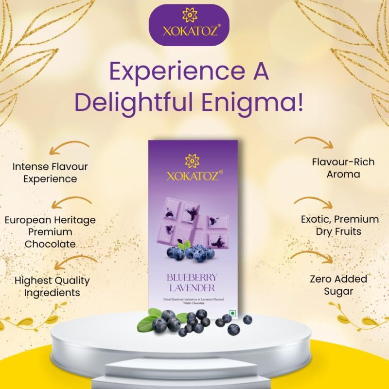 XOKATOZ Exotic Premium Chocolate - 1 Blueberry Lavender Flavoured White Chocolate Bars - Gift set - Pack of 1, 75g (75g x 1) - Image 8