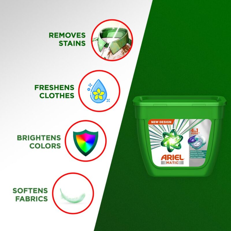 Ariel Matic 4in1 PODs Detergent Pack 18 ct -for Top & Front load washing machine only - Image 3