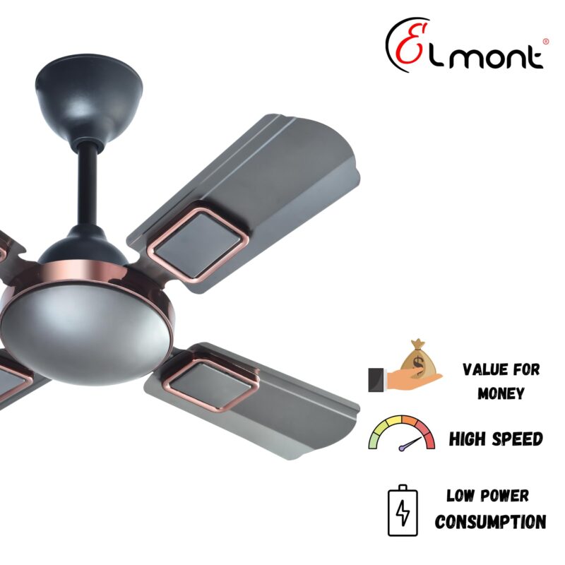 ELMONT CREZIO Decorative model 600 mm / 24 Inch High Speed 4 Blade White Ceiling Fan Suitable for Balcony/Small Room Kitchen/Veranda/TOILET (Smoke Brown) - Image 4
