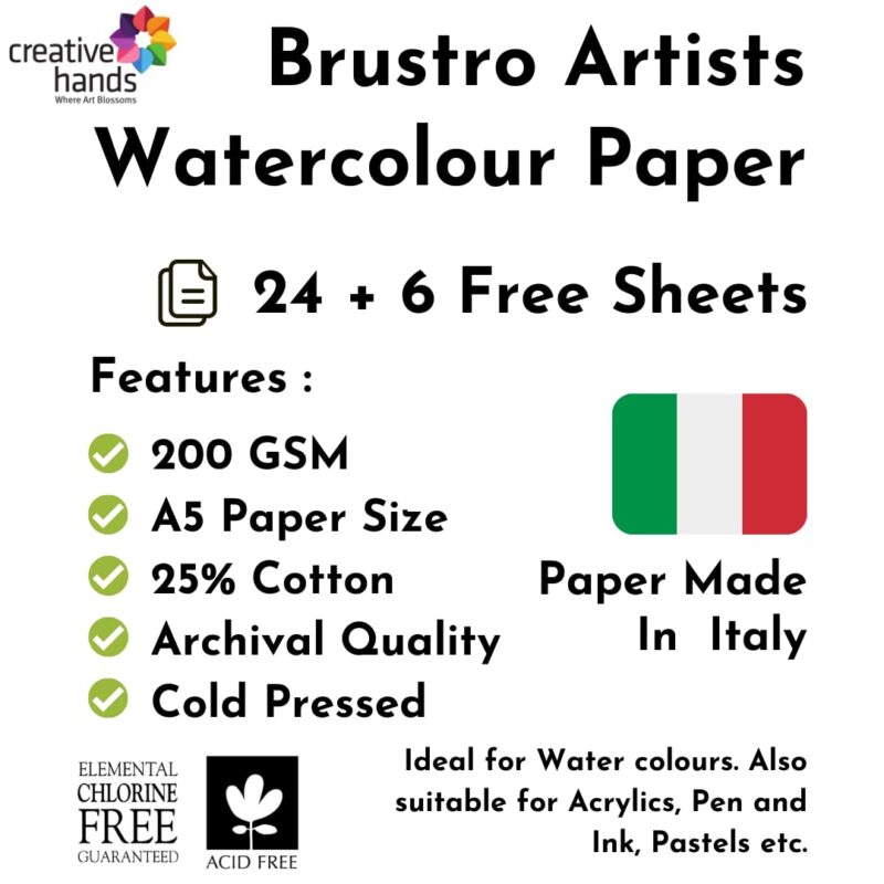Brustro Artists' Watercolour Paper 200 GSM A5 - 25% cotton Cold Pressed 2 Packets (Each Packet Contains 24 + 6 Sheets Free)