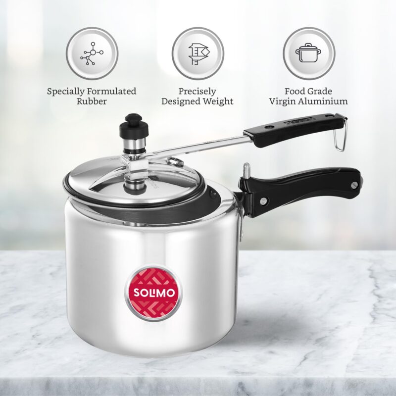 Amazon Brand - Solimo - Sleek Induction Bottom Aluminium Pressure Cooker - 3 Liter (Inner Lid), Silver - Image 8