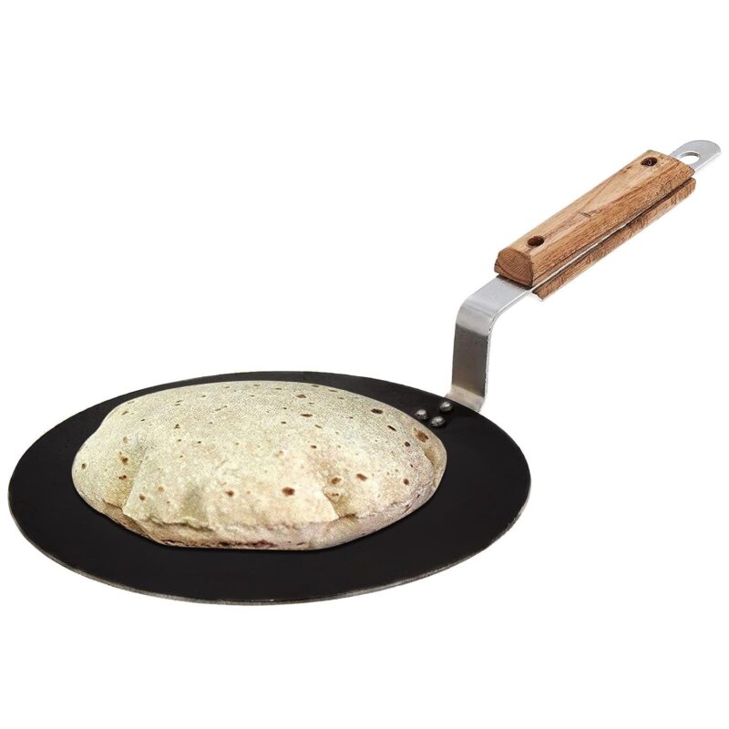 PANCA Iron tawa for Roti,Chapati,Dosa Loha Tawa with Wooden Handle Premium, 100% Toxin-Free, Long Lasting, Black