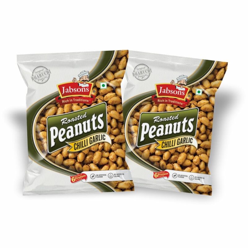 Jabsons Roasted Peanut Chilly Garlic |140g|Roasted| Non-Fried| pack of 2 | Gluten free|Healthy Ready to Eat Snacks|Jumbo Bharuchi Clay Roasted Peanut|Flavoured Peanuts| Moongphali Dana