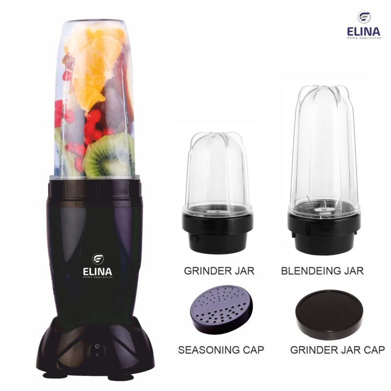 ELINA Nutri ACE Mixer Grinder, Blender | Powerful 450-watt Copper Motor with high 20000 RPM | Unbreakable Transparent Jars | Stainless Steel Blades | Smoothies, Shake, Chutney | Black - Image 7