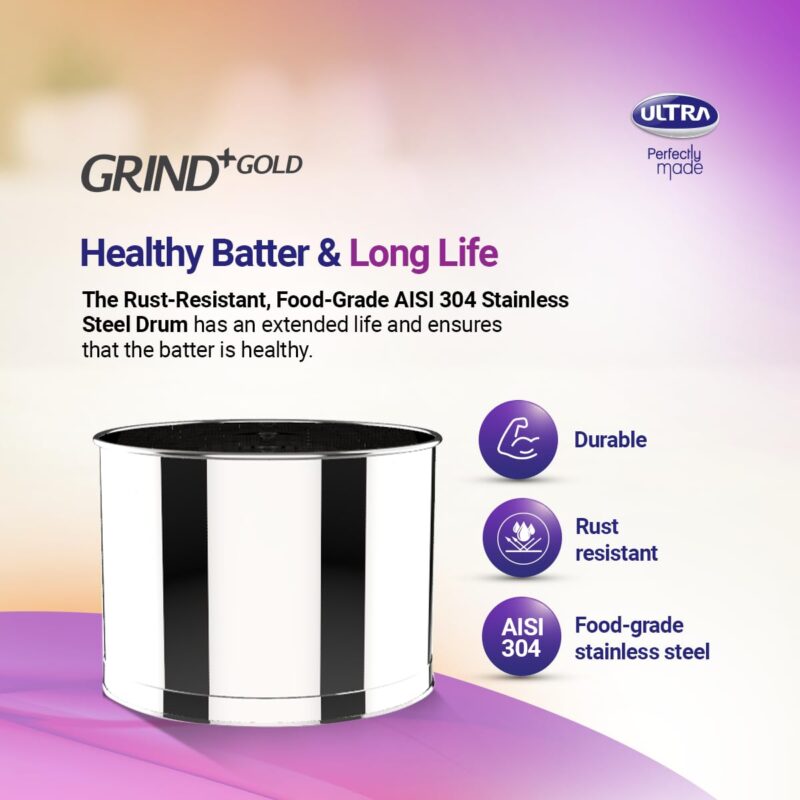 Elgi Ultra Grind+ Gold Table Top Wet Grinder, 2L (White/ Purple) - Image 7