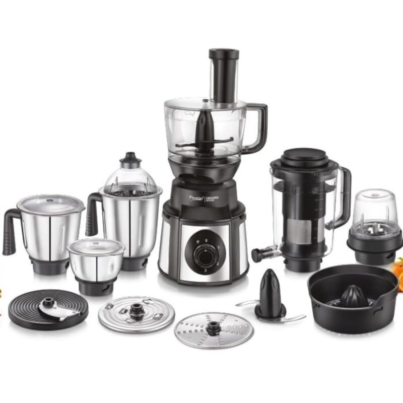 Prestige Endura Pro 1000W Multi Functional Mixer Grinder With Ball Bearing Technology|6 Jars With Food Processing Attachments |14 Different Functionalities|Black & Silver - 1000 Watts