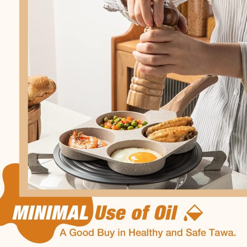 2heet Non Stick Appam Maker Uttappa Tawa (4-Cavities), Granite Uttapam Pan, Gas&Induction Compatible, 19.5 cm, PFOA Free (Beige) - Image 6