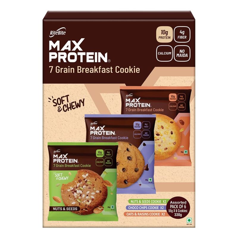 RiteBite Max Protein 7 Grain Breakfast Cookies - Assorted, Pack of 6 (330g)