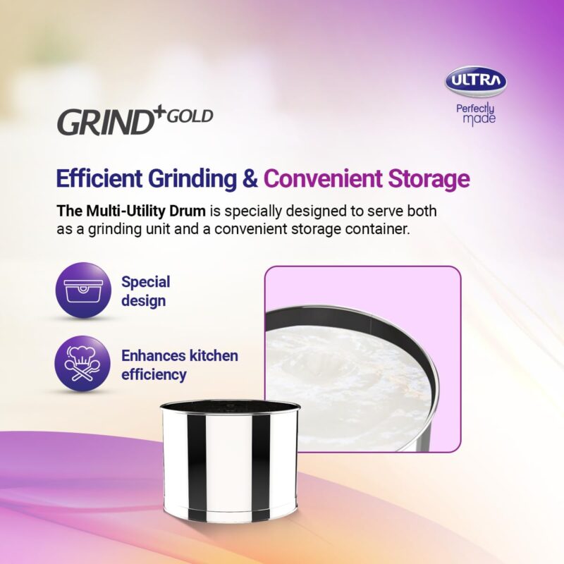 Elgi Ultra Grind+ Gold Table Top Wet Grinder, 2L (White/ Purple) - Image 5