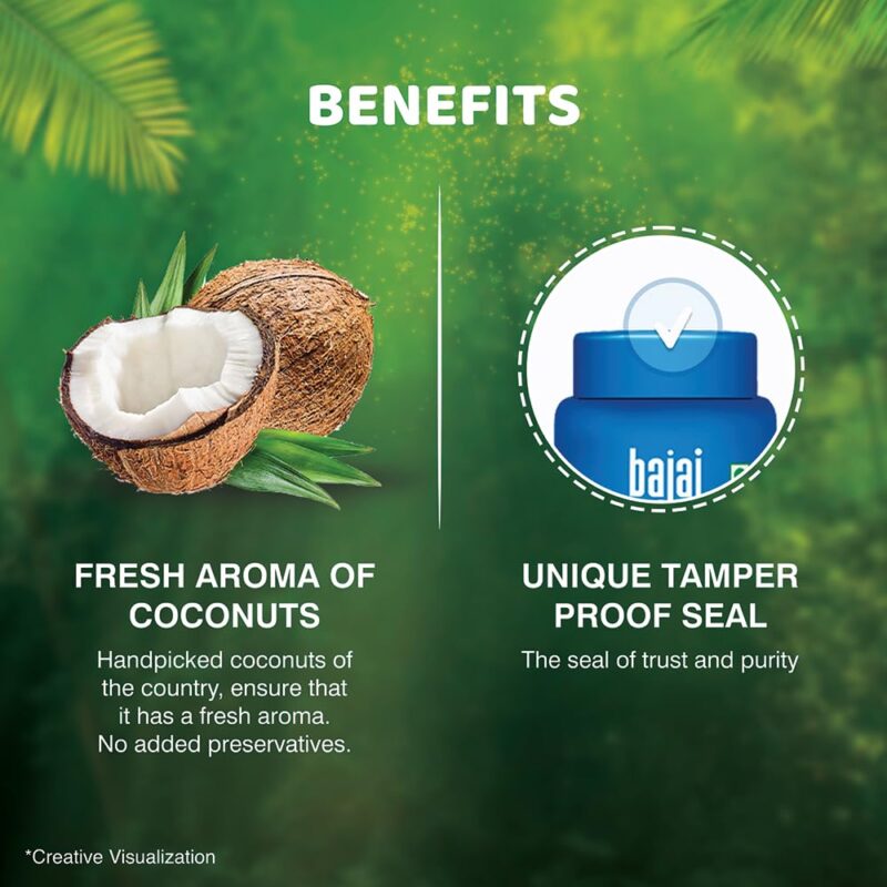 Bajaj 100% Pure Coconut Oil 600ml Wide Mouth Jar - Image 3