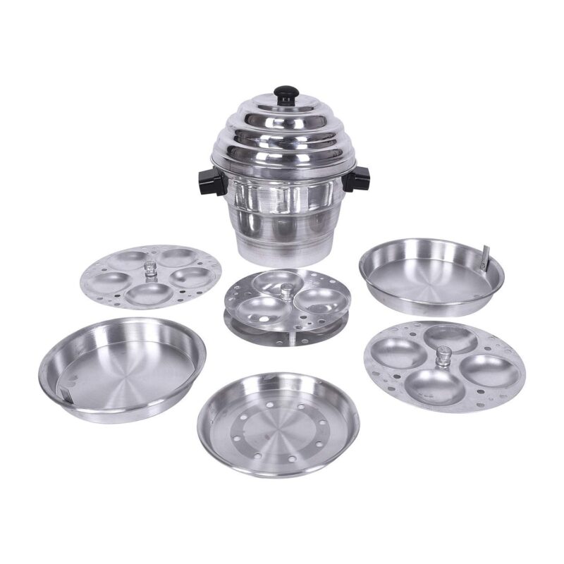 Idli-Dhokla Maker (12 Idli) Idli Cooker with 3 Idli Plates, 2 Dhokla Plates and 1 Patra/momos Plate - Aluminium