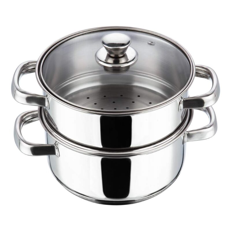 Vinod Stainless Steel Steamer 2 Tier with Glass Lid 18 cm | 2.5 mm Thick Base | Multi Purpose Momos, Modak Maker Steamer | Induction and Gas Base | 2 Year Warranty - Silver