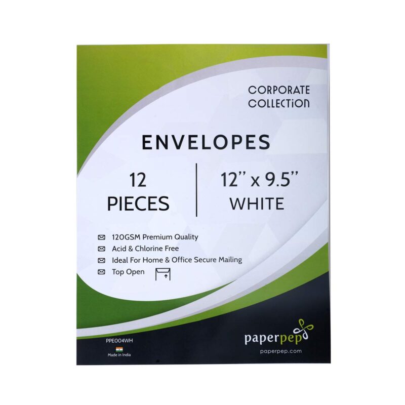 Paper Pep Business Envelope 120GSM White 12"X10" Pack of 24 for Courier, A4 Size Documents Mailing, Professional & Personal Correspondance