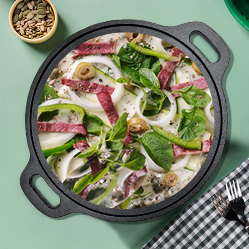 KNOBON Pre-Seasoned Cast Iron Flat Dosa/Roti/Chapati Tawa Pan With 2 Side Handle, Dosa Kallu, Iron Tawa Big Size Non-Toxic Cookware Utensi| Gas And Induction Compatible | 30 Cm (Black)