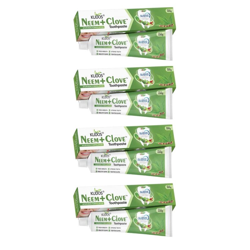KUDOS AYURVEDA Neem Clove Toothpaste. Prevents cavities,Bad Breath,tooth decay.Help Fights germ,Anti Bacterial GumProtection Daily Use Toothpaste . 100gm x 4