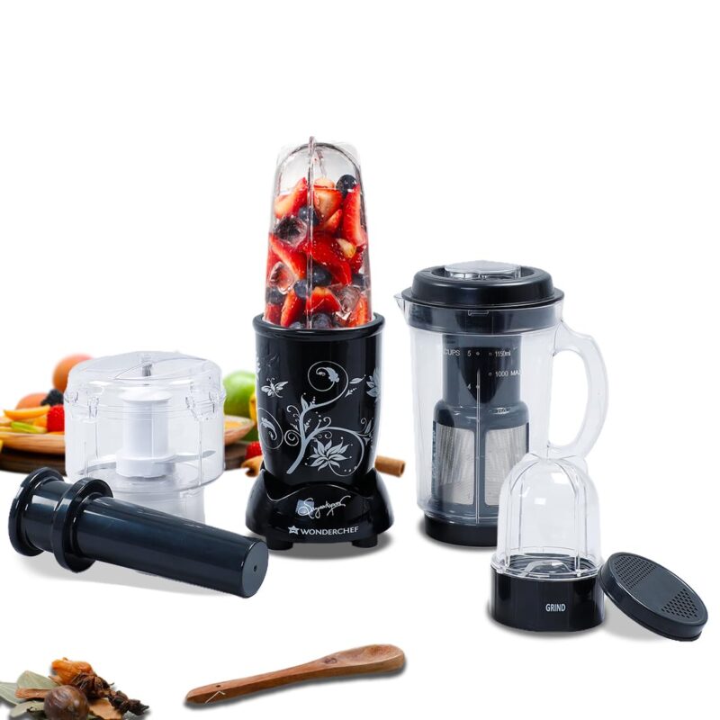 Wonderchef Nutri-blend Juicer, Mixer, Grinder| 500 watts 100% Full Copper Motor| Complete Kitchen Machine|4 Unbreakable Jars|2 Years Warranty|Recipe Book By Chef Sanjeev Kapoor|Black