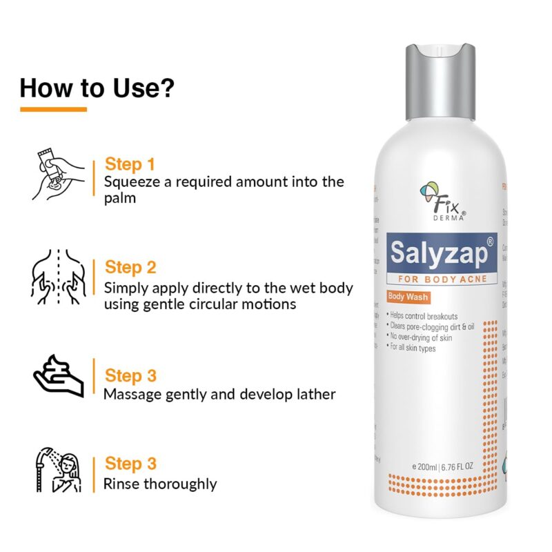 4x FIXDERMA Salyzap 2% Salicylic Acid Body Wash - 200ml each (Pack of 4) - Image 2